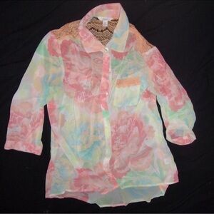 Chic Floral Button Down Shirt with Lace